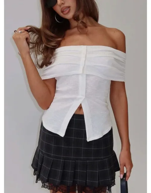 Azusa Off The Shoulder Top With Folded-over Bust And Faux Button Closure
