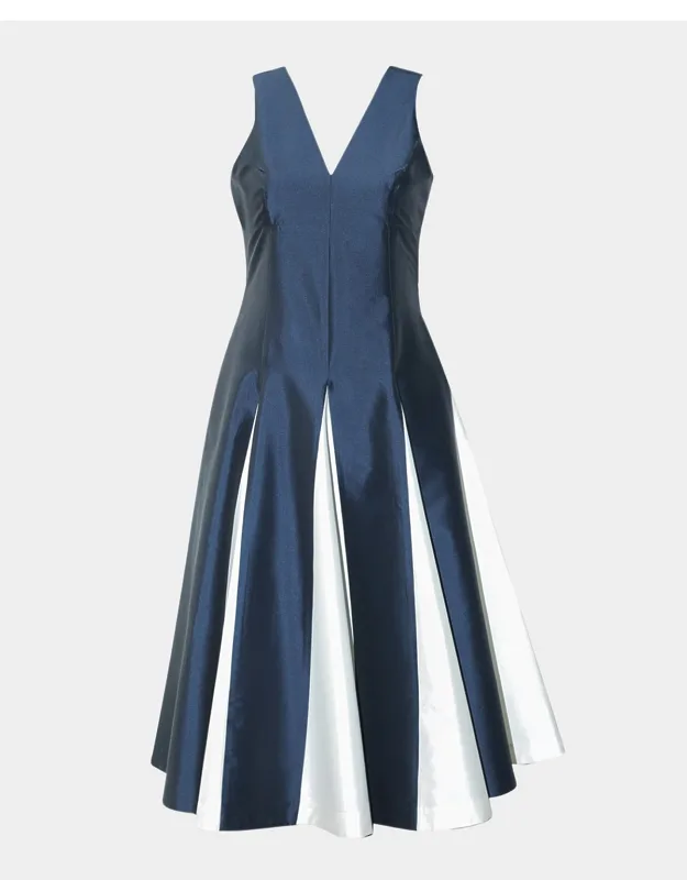 Mythos Sleeveless Contrast Godet Midi Dress