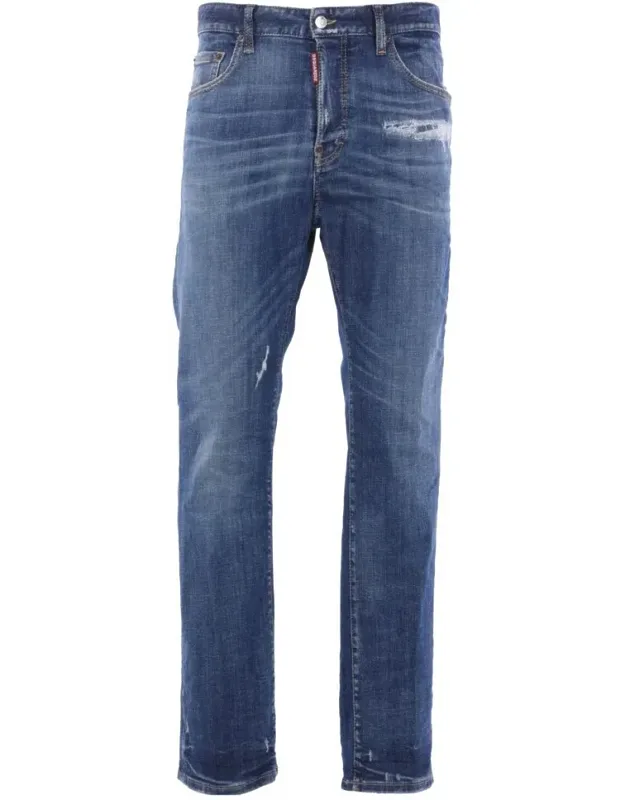 Jeans With Distressed Finish And Metal Button Closure