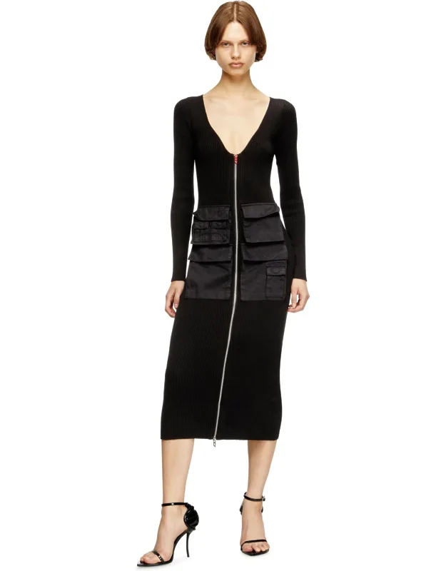 Ribbed Midi Dress With Cargo Pockets