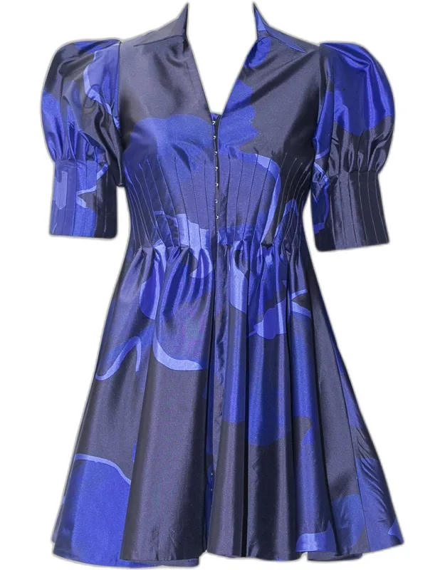 Pleated Puff-sleeve Mini Dress