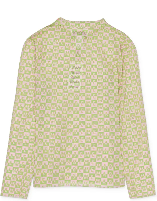 Checkered Logo Mesh Long Sleeve Top