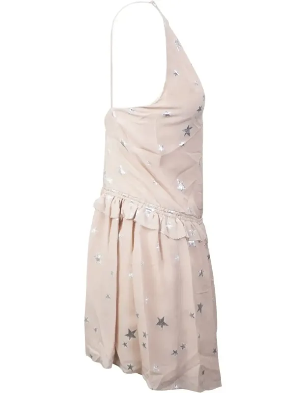 Nude Stars Fil Coupe Halter Dress 100% Silk Made In Italy