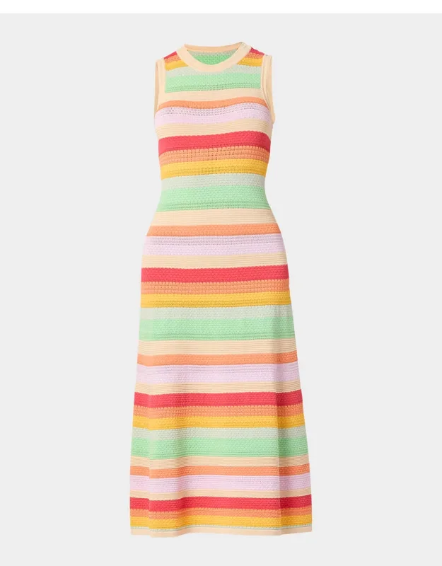 Striped Mixed-knit Midi Dress