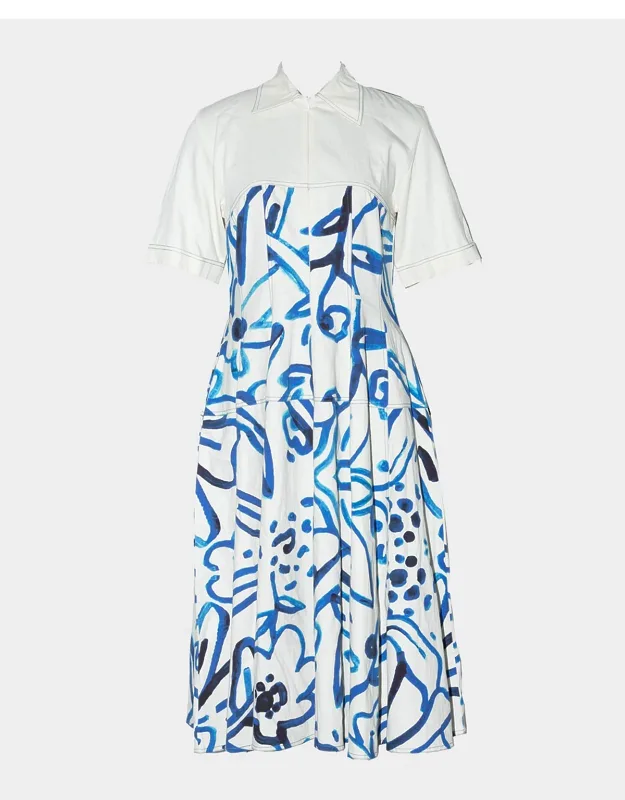 Abstract-print Cotton Midi Shirtdress