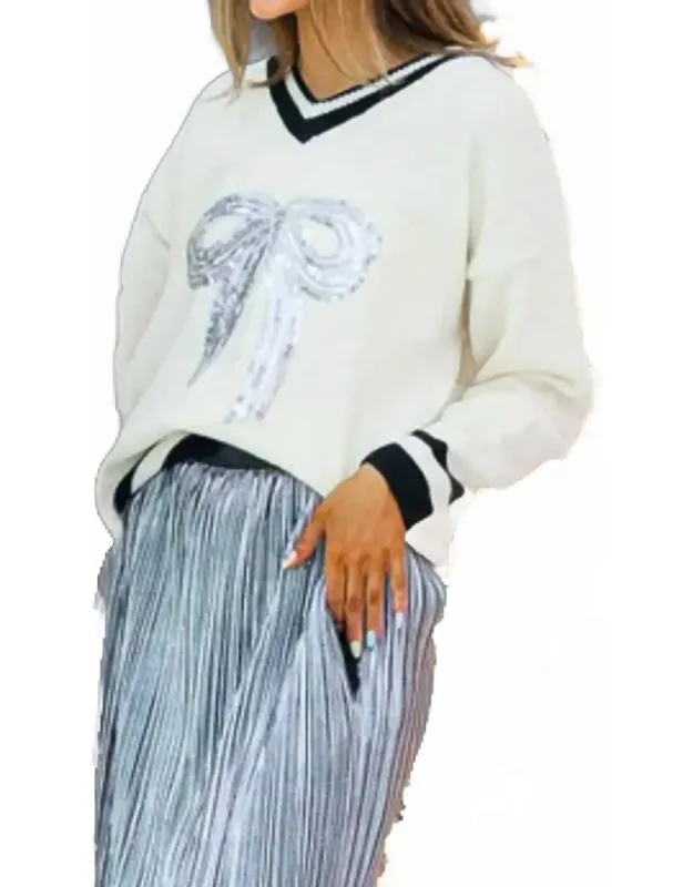 Sequin Bow Varsity Sweater