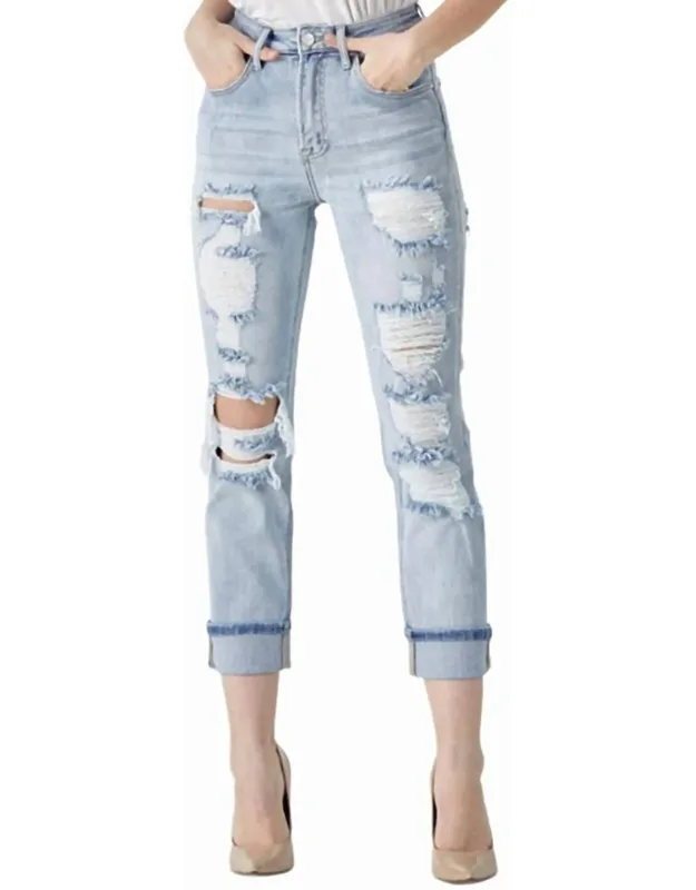 Distressed High Rise Straight Jeans