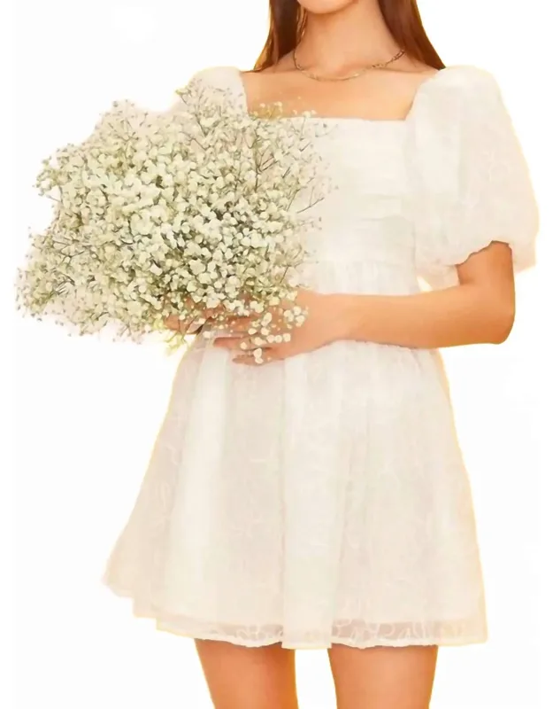 Floral Embellished Puff Sleeve Babydoll Dress