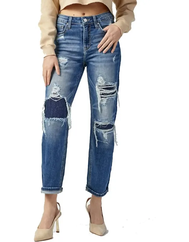 High Rise Dark Straight Jean With Crushed Denim Texture And Soft Stretchy Fabric