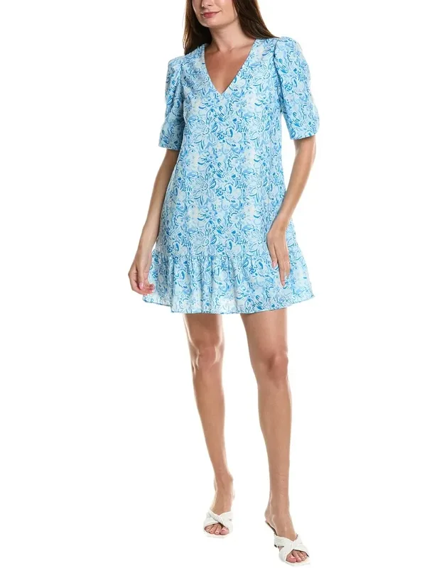 Sail To Sable Mini Dress With Watercolor Print And Puff Sleeves