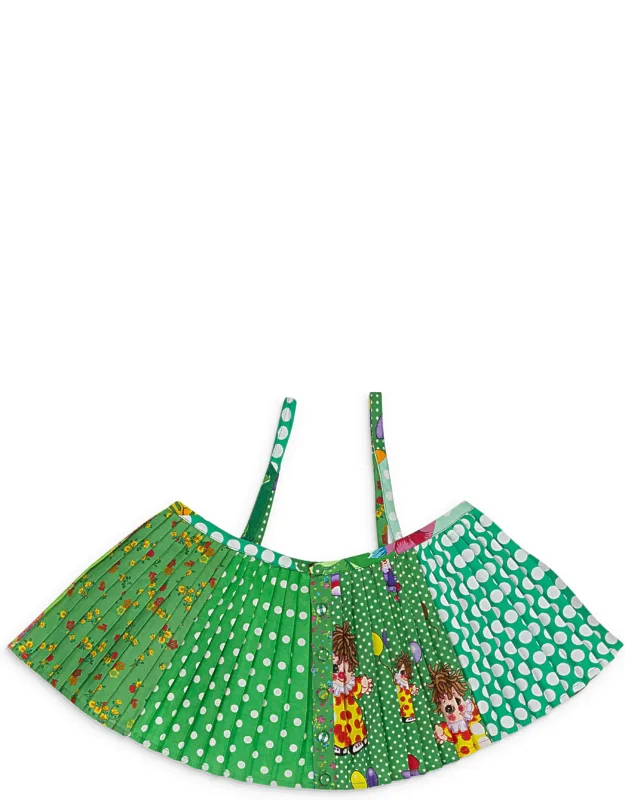 Button Front Pleated Patchwork Crop Top