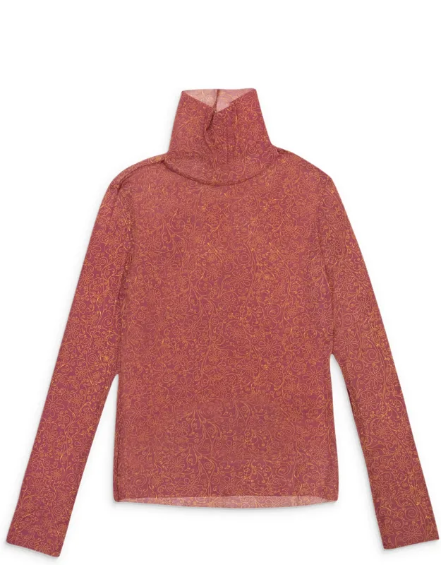 Printed Mesh Turtleneck Sweater