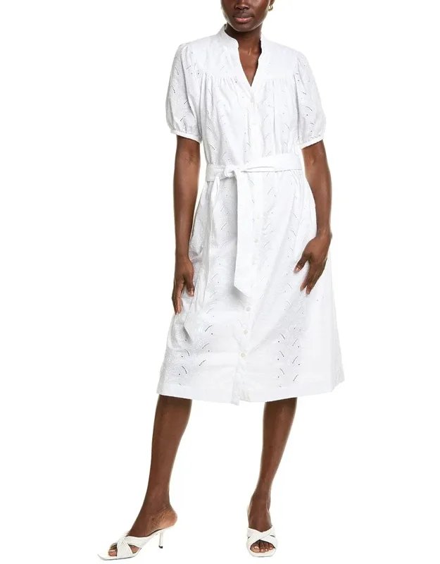 Eyelet Shirtdress With Self-tie Waist Sash And Dual Side Seam Pockets
