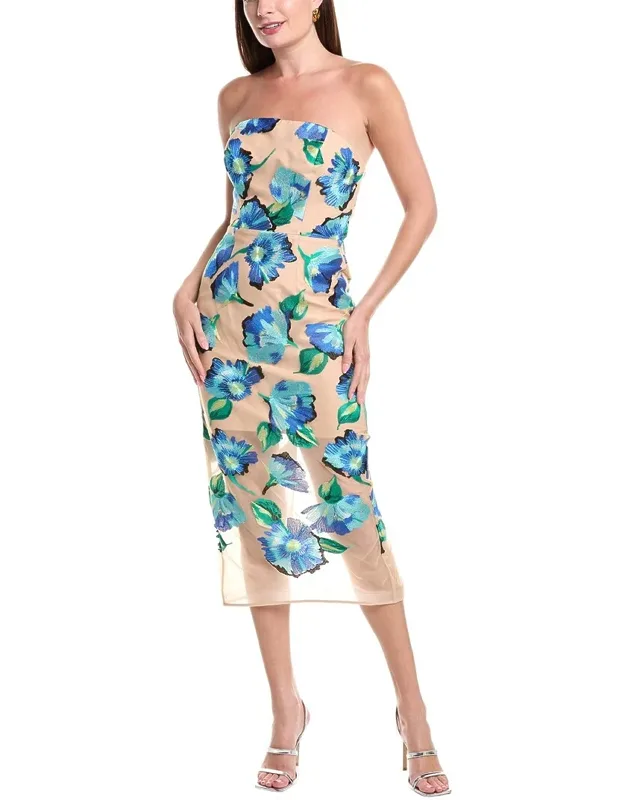 Embroidered Mesh Midi Dress