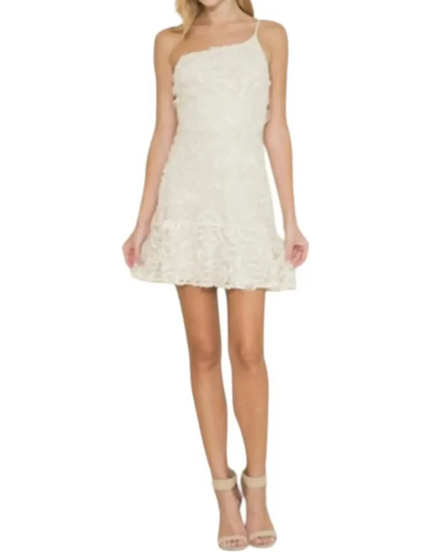 One Shoulder Embroidered Ruffle Hem Dress