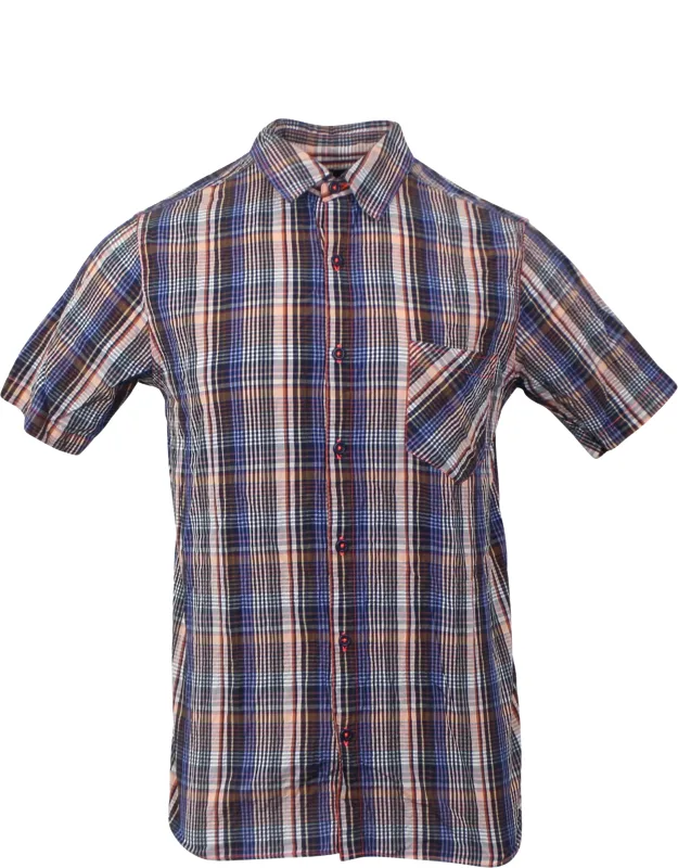 Plaid Short Sleeve Shirt - Classic Collar, Front Chest Pocket