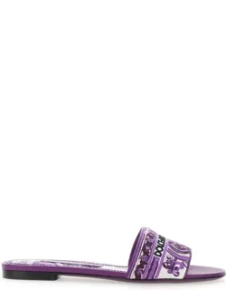 Sandals With Logo Embroidery On The Front And All-over Majolica Motif In Cotton Blend