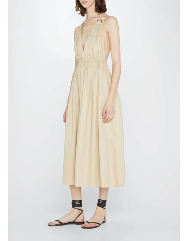 Plunging Halter Cotton Midi Dress