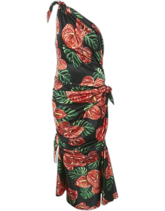 One-shoulder Tie-up Detail Midi Dress