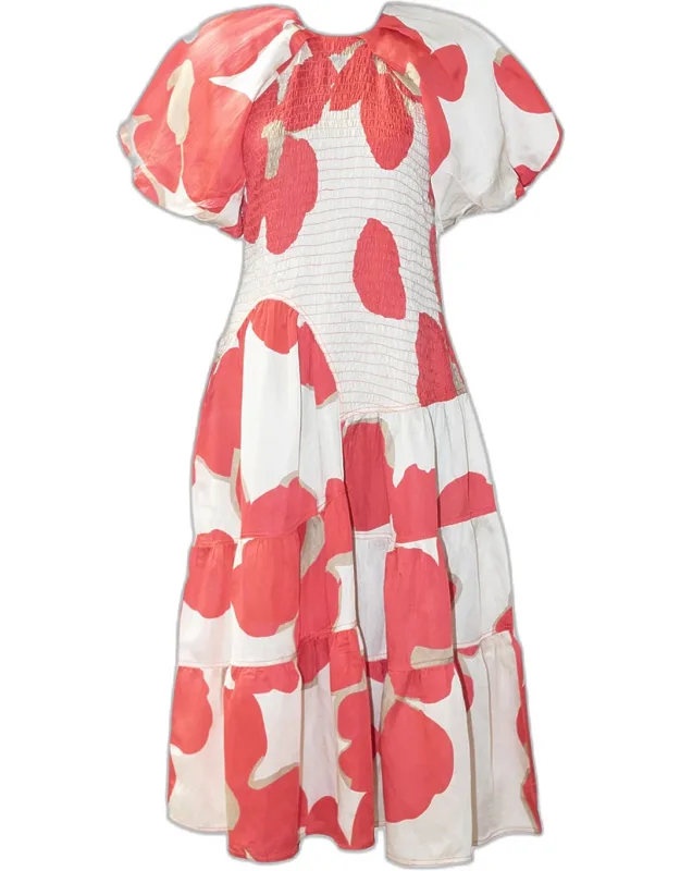 Valencia Smocked Floral-print Midi Dress
