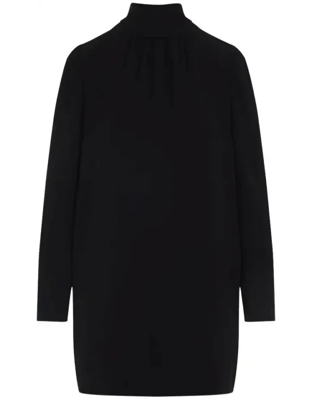 Dress With Stand-up Collar And Long Sleeves