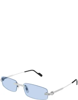 Sunglasses Silver Blue Rectangle Metal 57 Mm Lens Width, 17 Mm Bridge Length