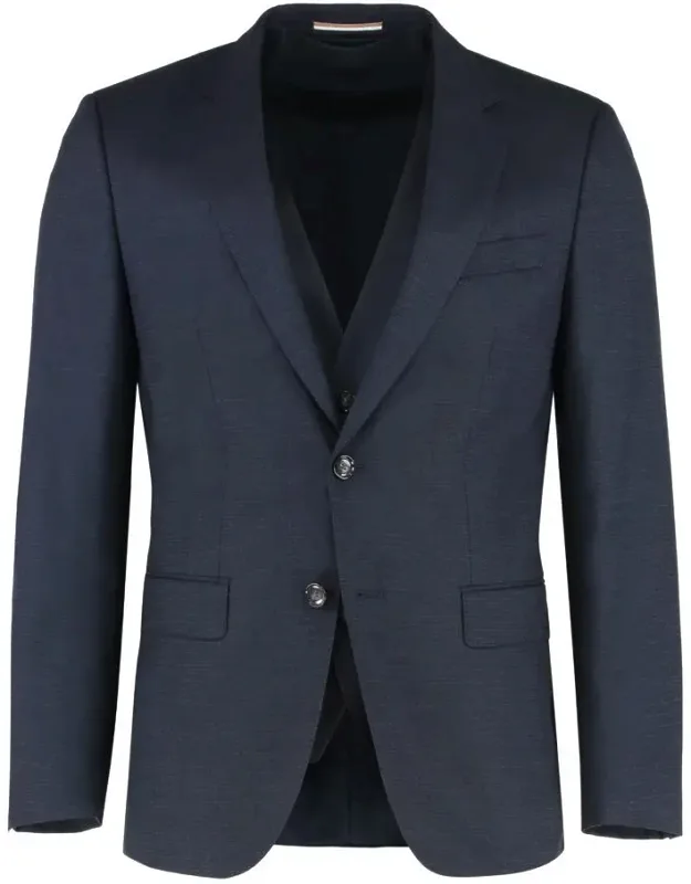 Three-piece Wool Suit With Padded Shoulders And Double Back Slit
