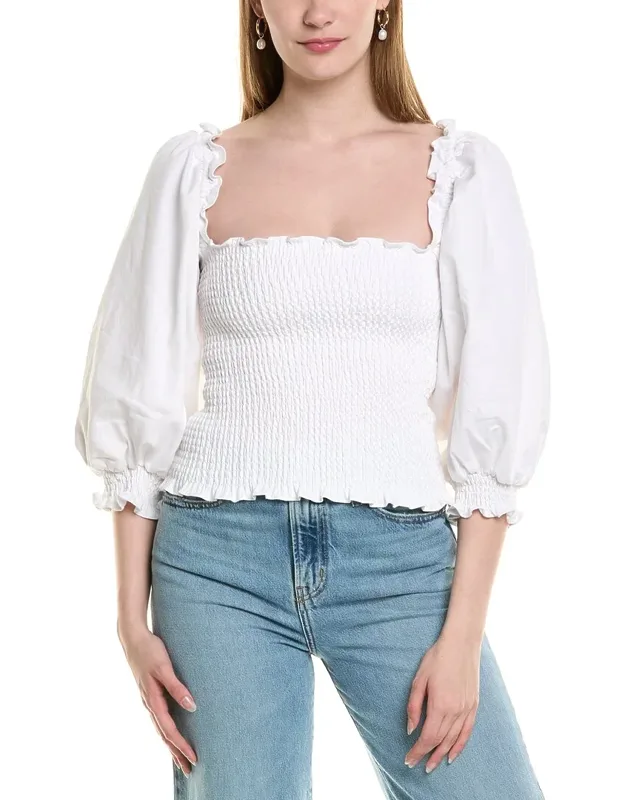 Reveriee Top With Ruffle Trim And Balloon Sleeves