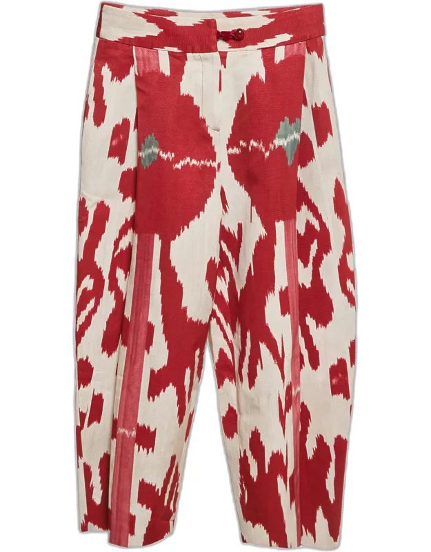 Patterned Pleated Wide Leg Trousers