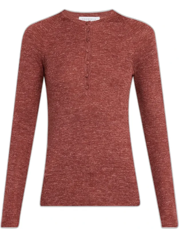 Anges Cashmere Rib Henley Sweater