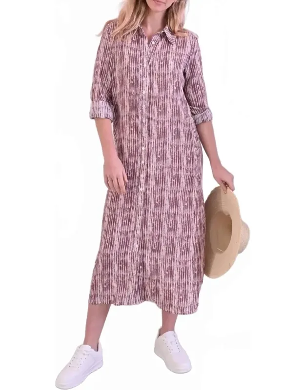 Olivia Dress In Stripe With Collar Neckline And Button Closure