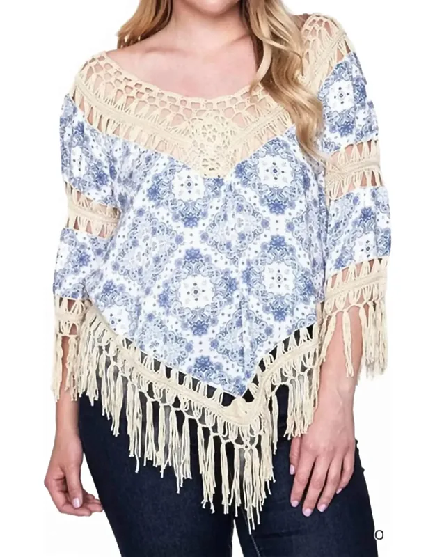 Crochet & Fringe Printed Top
