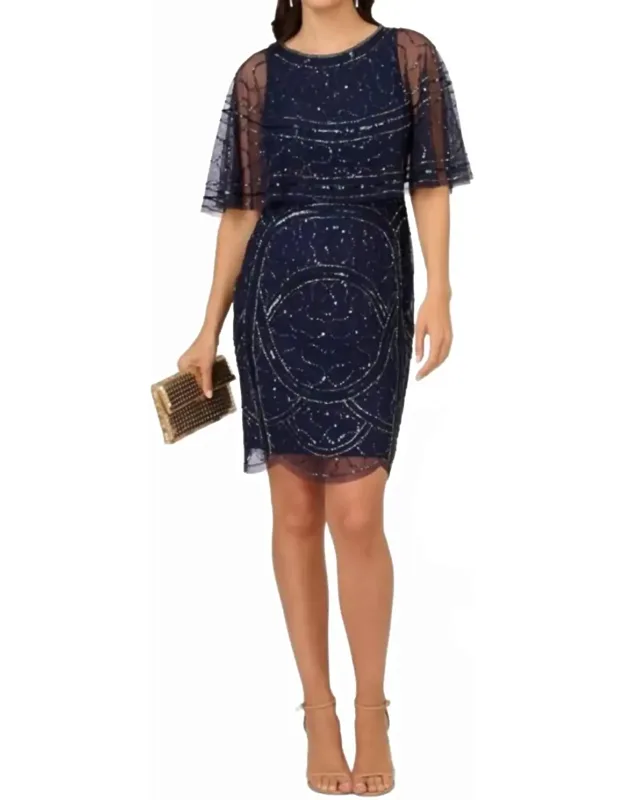 Sparkle Beaded Mesh Popover Dress