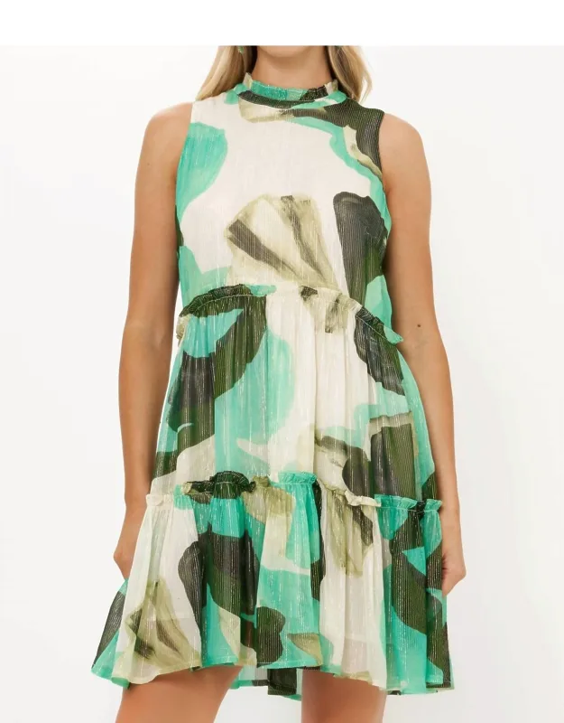 Ruffle Tiered Short Dress With Exquisite Ruffle Details And Shimmering Gold Lurex Threads