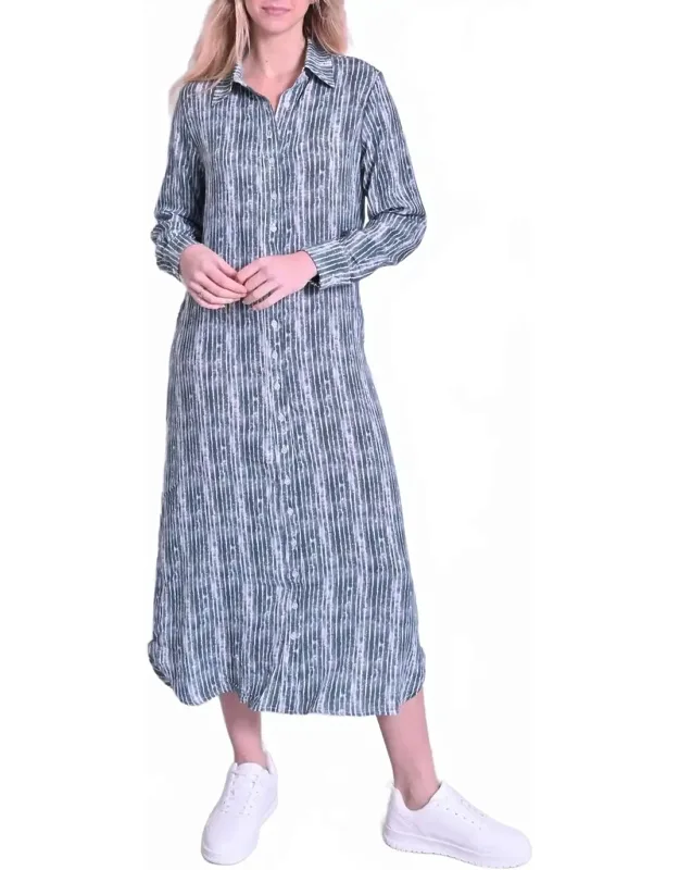 Olivia Dress In Stripe With Collar Neckline And Button Closure