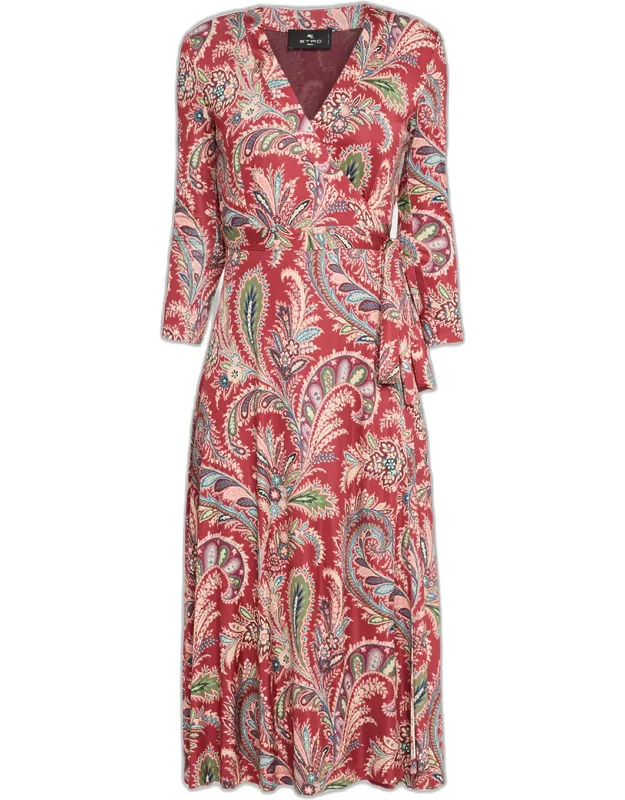 Paisley-print Wrap Midi Dress
