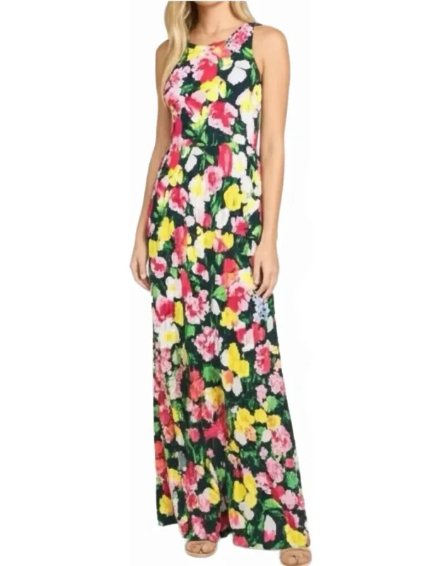Garden Flower Floral Slit Maxi Dress