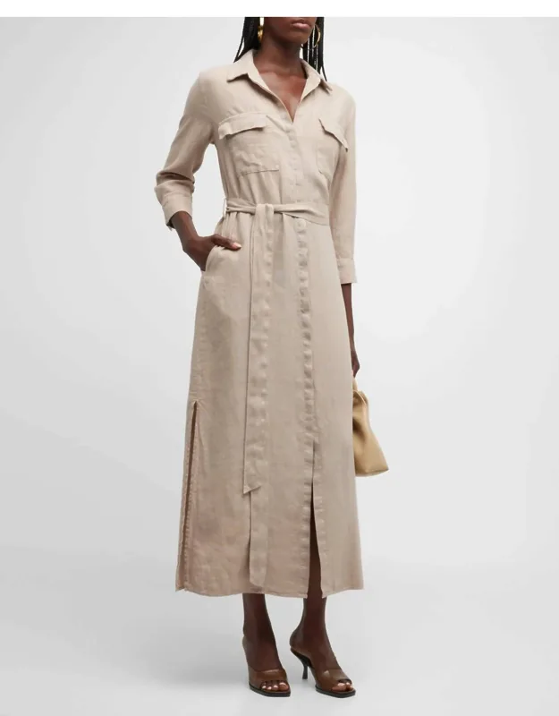 Cameron Shirt Dress With Elbow Sleeves And Flap Patch Pockets