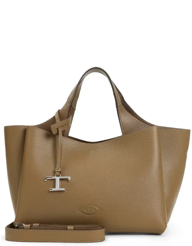 Tod's Apa Grained Leather Shoulder Bag With Detachable Keychain And Adjustable Strap
