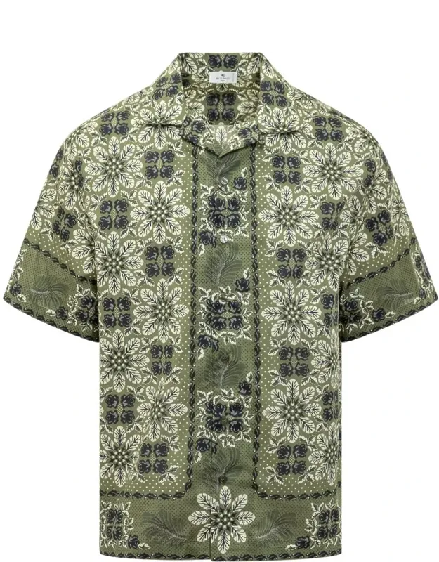 Bowling Shirt With Floral Foliage Print