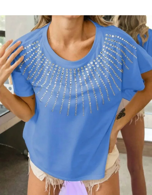 Rhinestone Beaded Short Sleeve Top