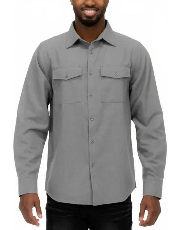 Long Sleeve Solid Flannel Button Down Shirt