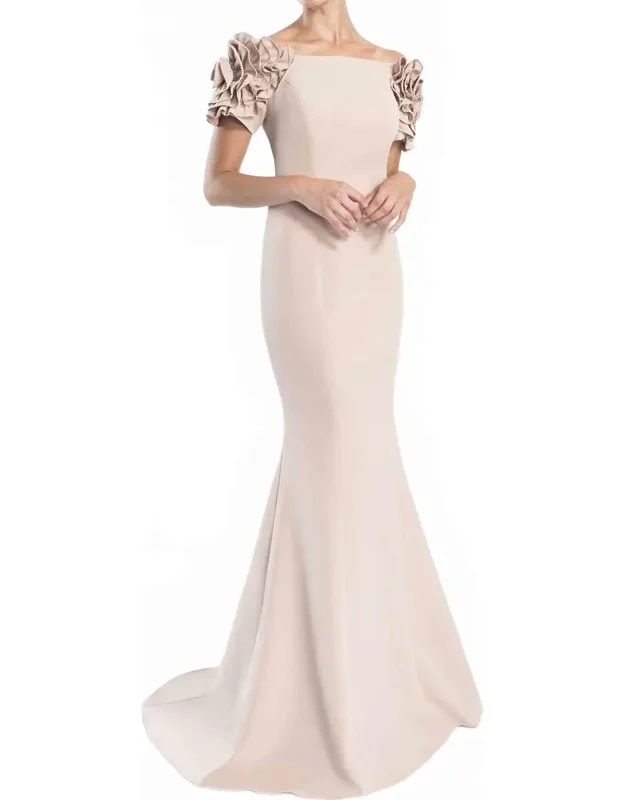 Long Beaded Ruffle Formal Evening Dress