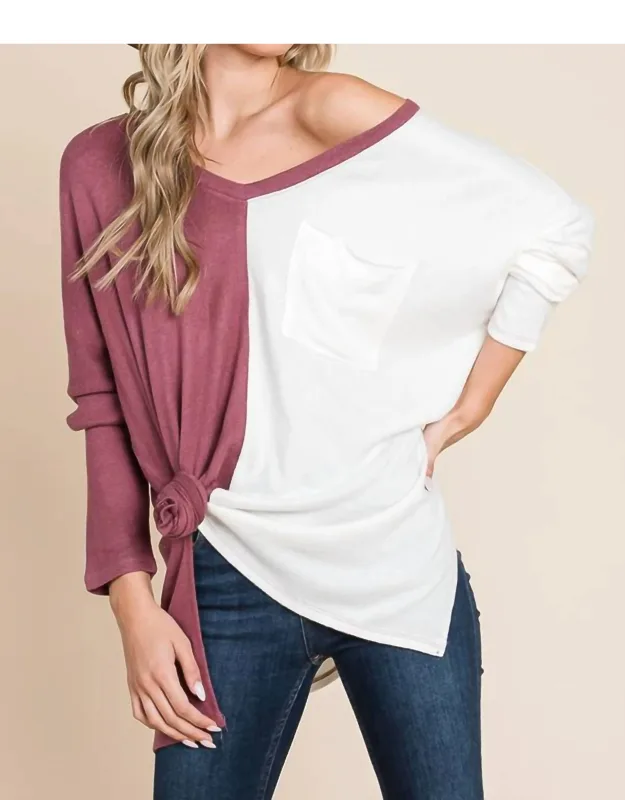 Two Tone Sweater In Combo - V-neck, Relaxed Fit