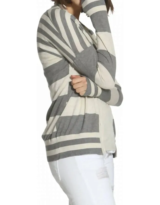 _cardigan Striped Cotton With V-neck And Shell Button Closures_
