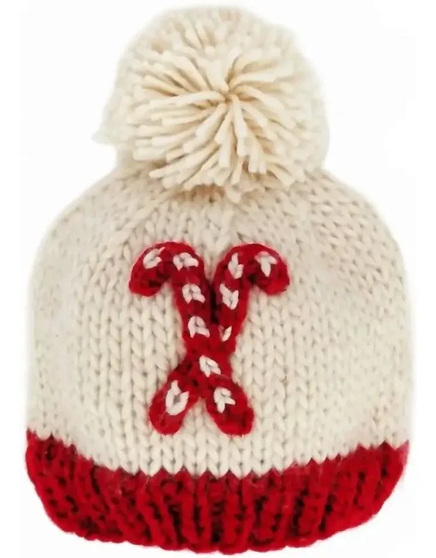 Candy Cane Pompom Hat