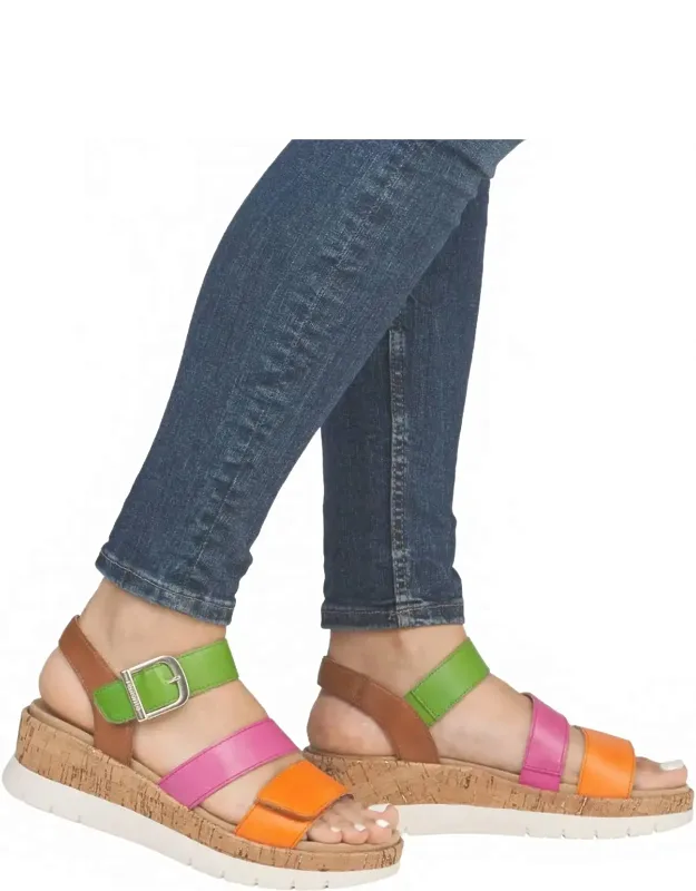 Tri-color Leather Wedge Sandal