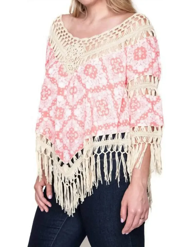 Crochet & Fringe Printed Top