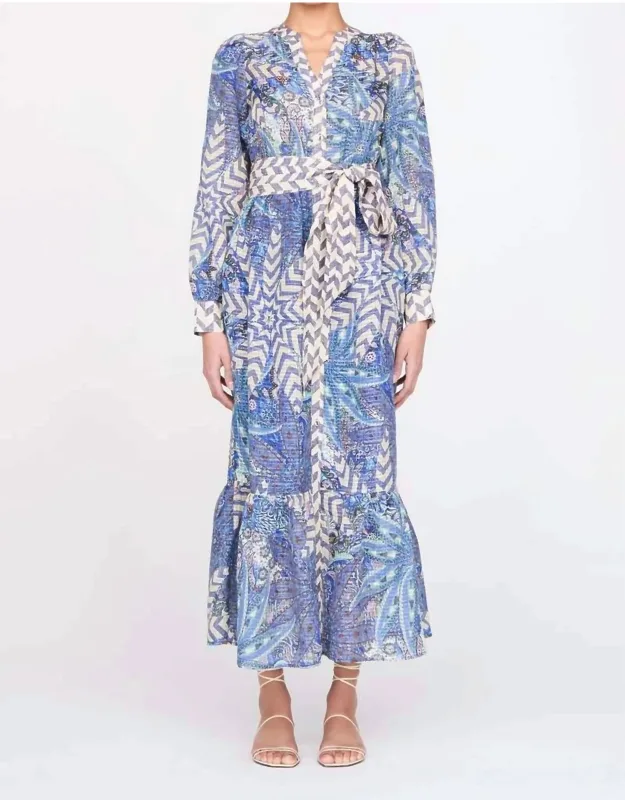 Hannon Dress With Wavy Stripe Pattern And Flounce Ruffle Hem