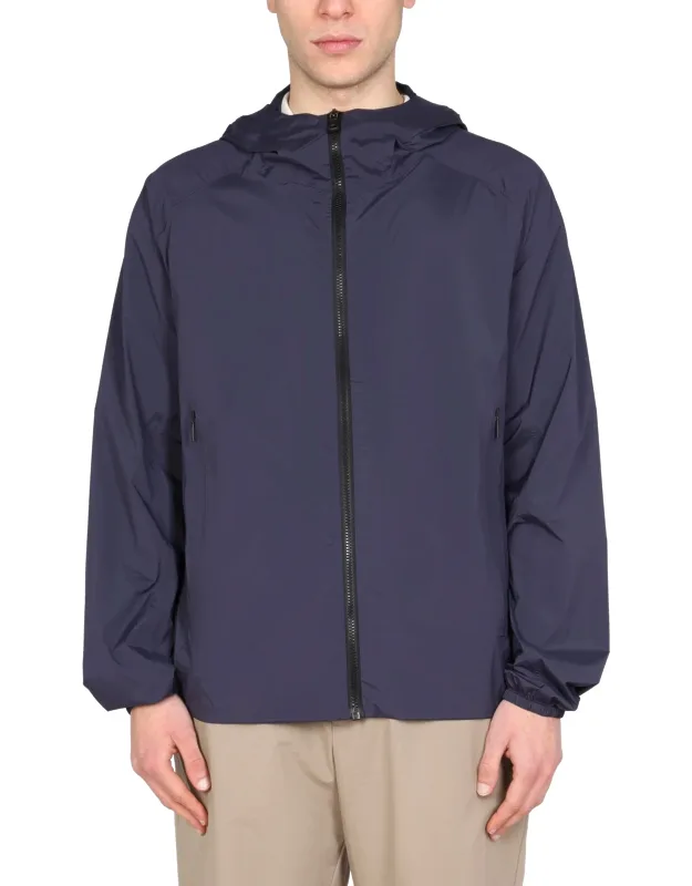 Hood Jacket With High Neck And Front Zipper Closure